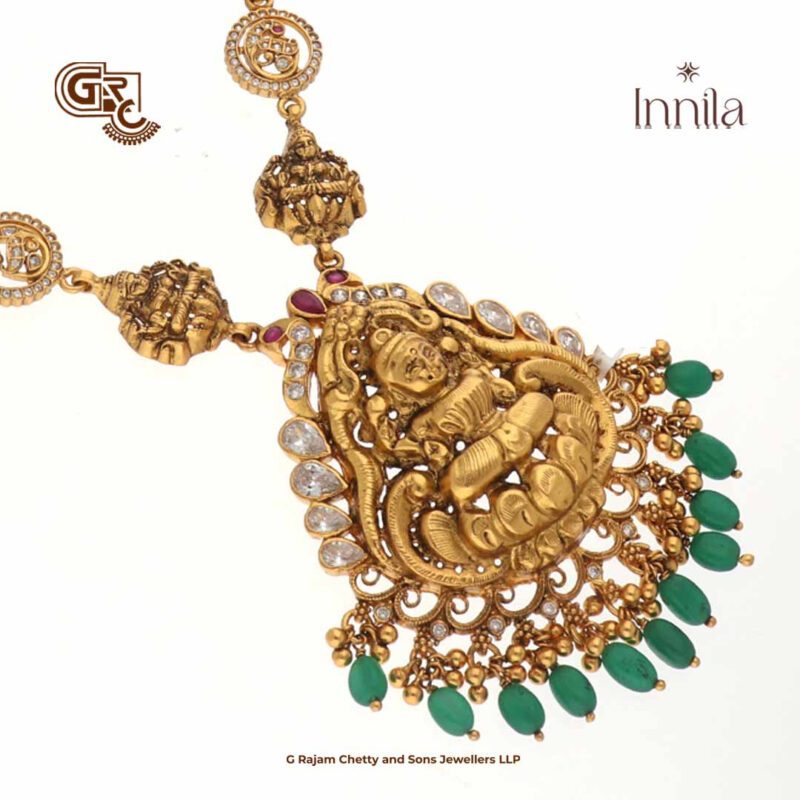 Antique Lakshmi Green Beads Gold Plated Necklace