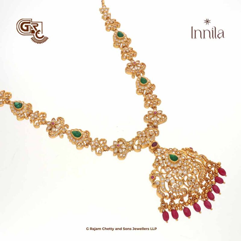 Luxury Fancy Pendant Gliter Stone Gold Plated Necklace