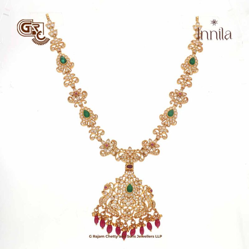 Luxury Fancy Pendant Gliter Stone Gold Plated Necklace