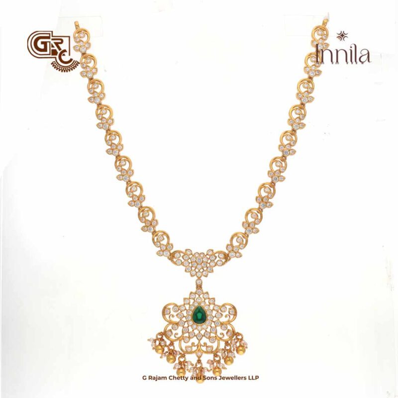 Luxury Gliter Stone Pendant Gold Plated Necklace
