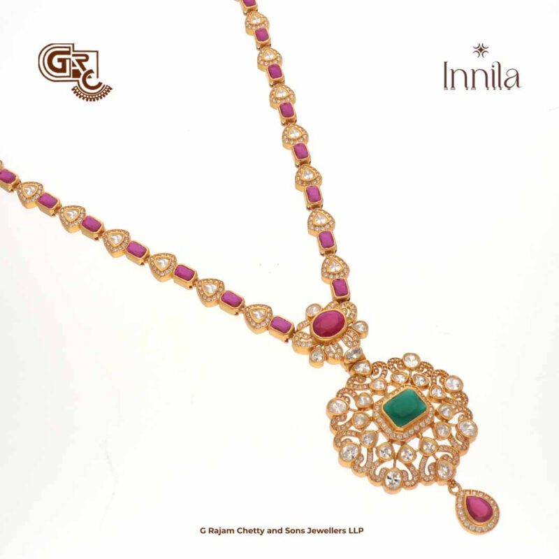 Luxury Pink Gliter Stone Gold Plated Necklace