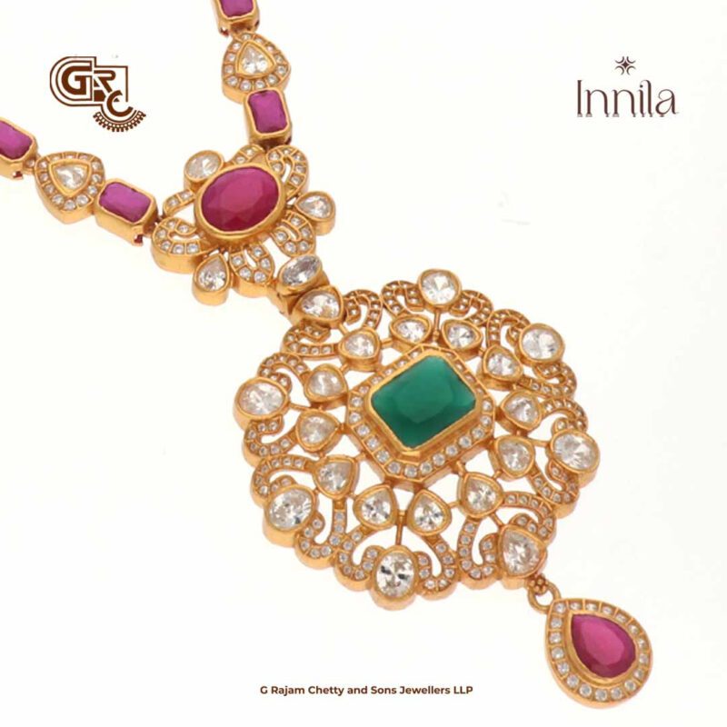 Luxury Pink Gliter Stone Gold Plated Necklace