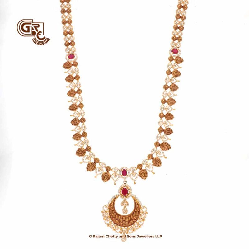 Glitering Stone Antique Lakshm Pentant Haram With Earring