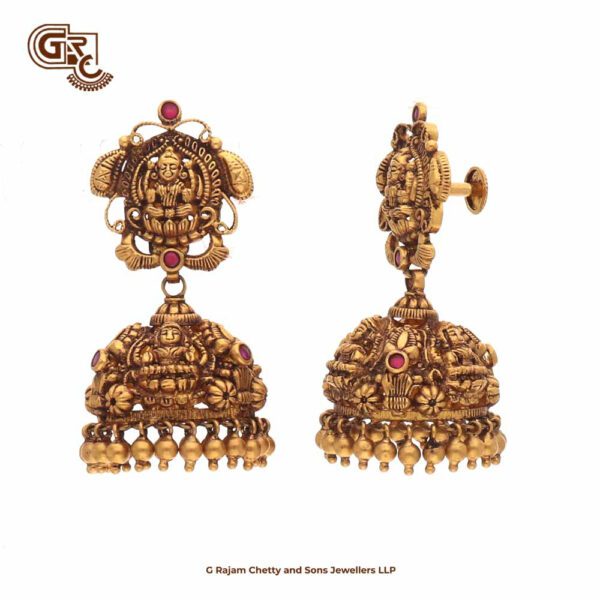 Antique Lakshmi Floral Gold Beads Jimikki Earring