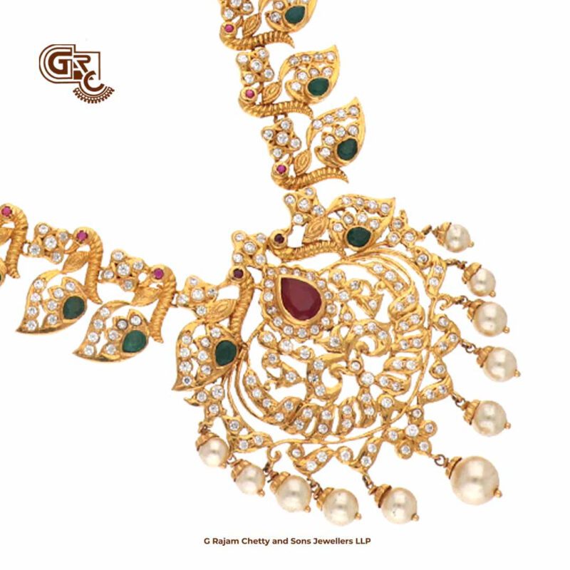 Glitering Stone Pearl Beads Traditional Haram With Earring
