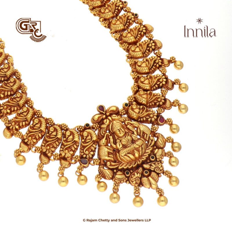 Antique Lakshmi Floral Green Beads Gold Plated Haram