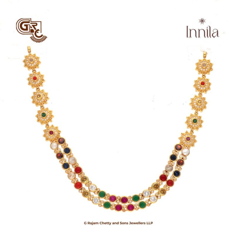 Navarathna Stones 2 Layer Gold Plated Necklace