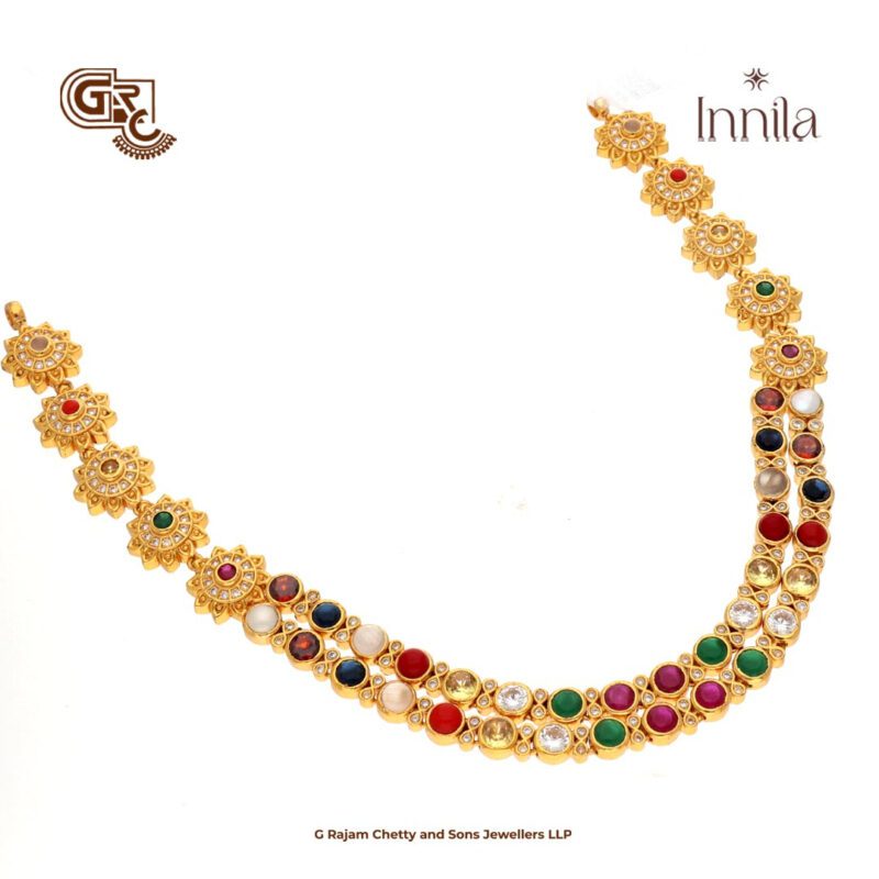 Navarathna Stones 2 Layer Gold Plated Necklace