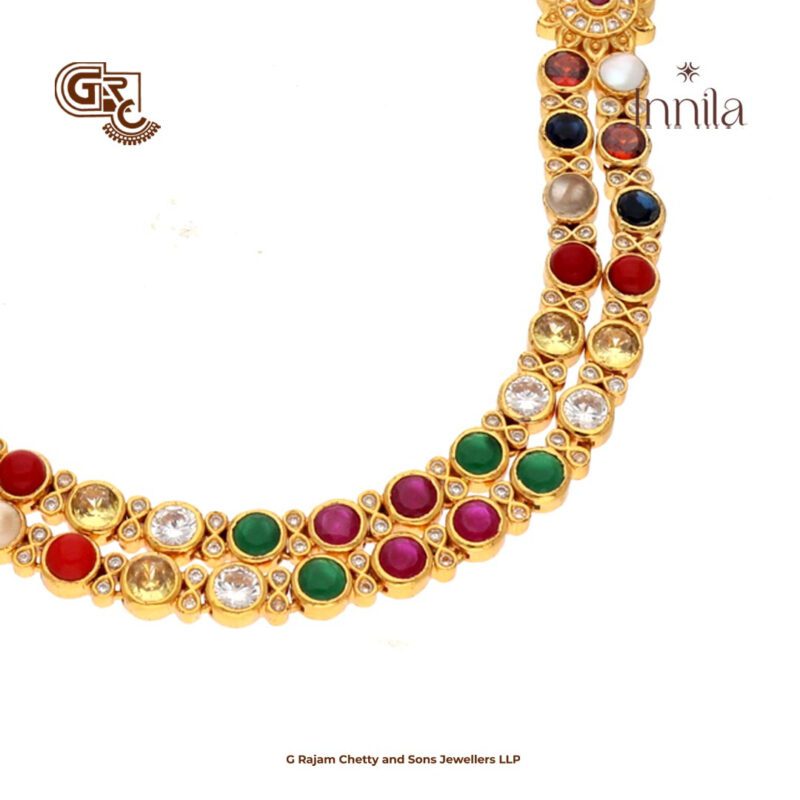 Navarathna Stones 2 Layer Gold Plated Necklace