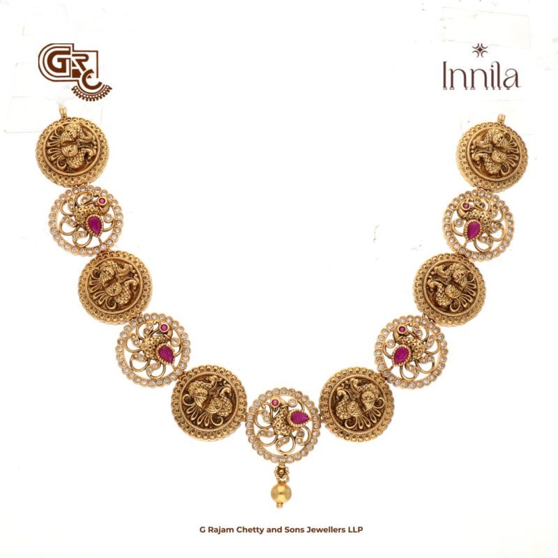 Antique Peacock Floral Gold Plated Necklace