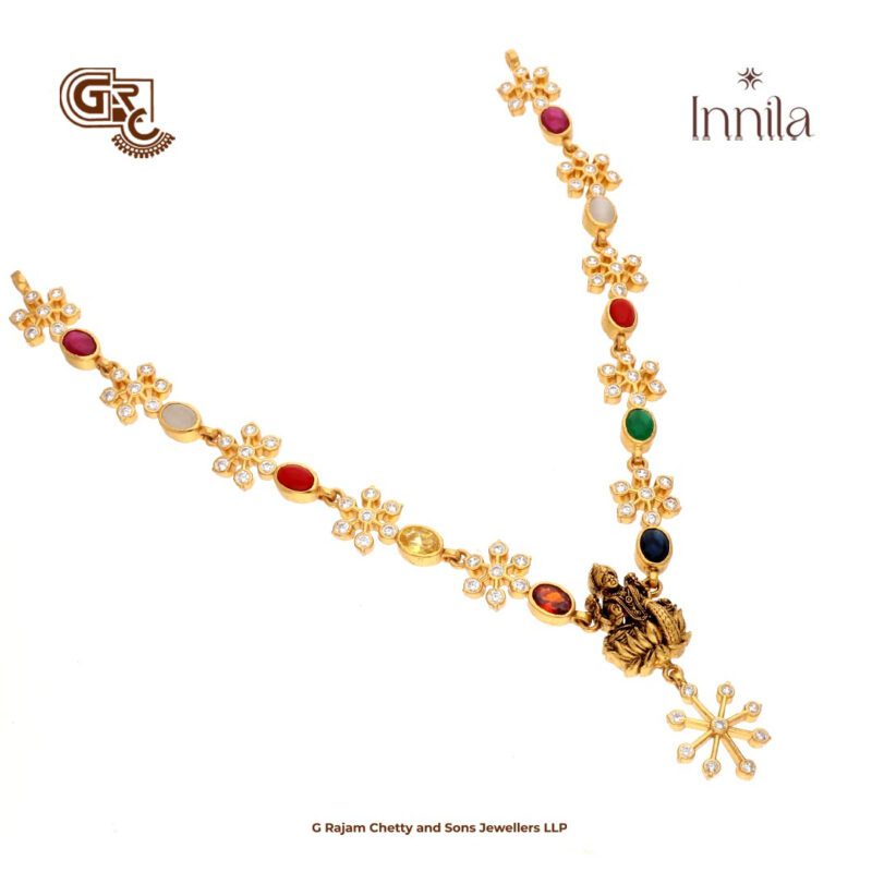 Navarathna Stones Lakshmi Antique Gold Plated Necklace