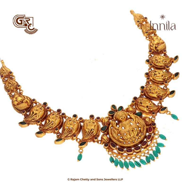 Antique Lakshmi Floral Gold Plated Necklace