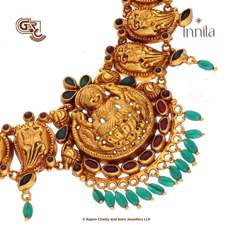 Antique Lakshmi Floral Gold Plated Necklace