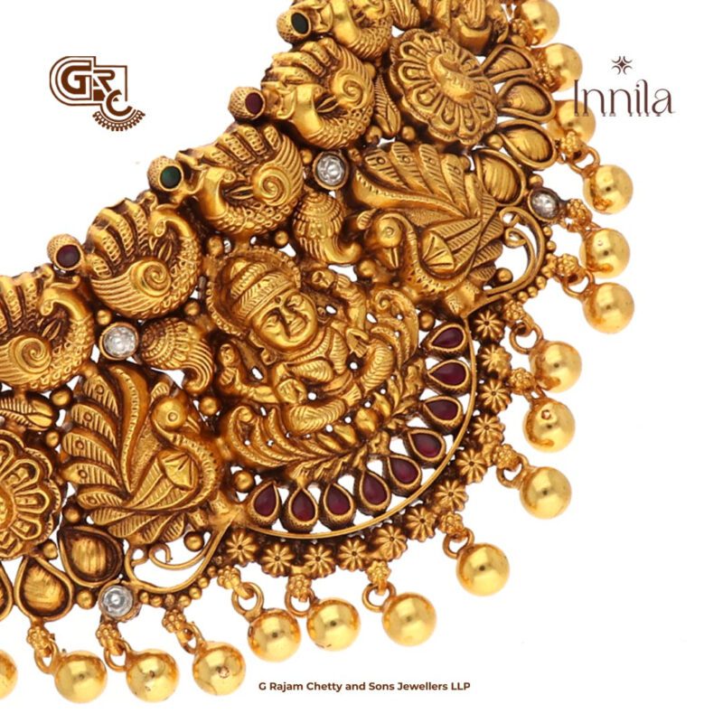 Antique Lakshmi Floral Gold Beads Gold Plated Necklace