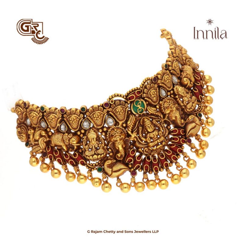 Antique Lakshmi Floral Gold Plated Beads Chocker