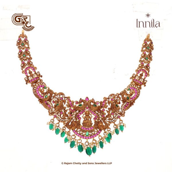 Antique Lakshmi Green Beads Gold Plated Necklace Antique Lakshmi Green Beads Gold Plated Necklace