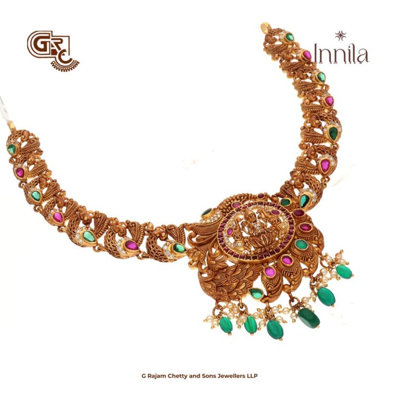 Antique Lakshmi Floral Gold Plated Traditional Necklace