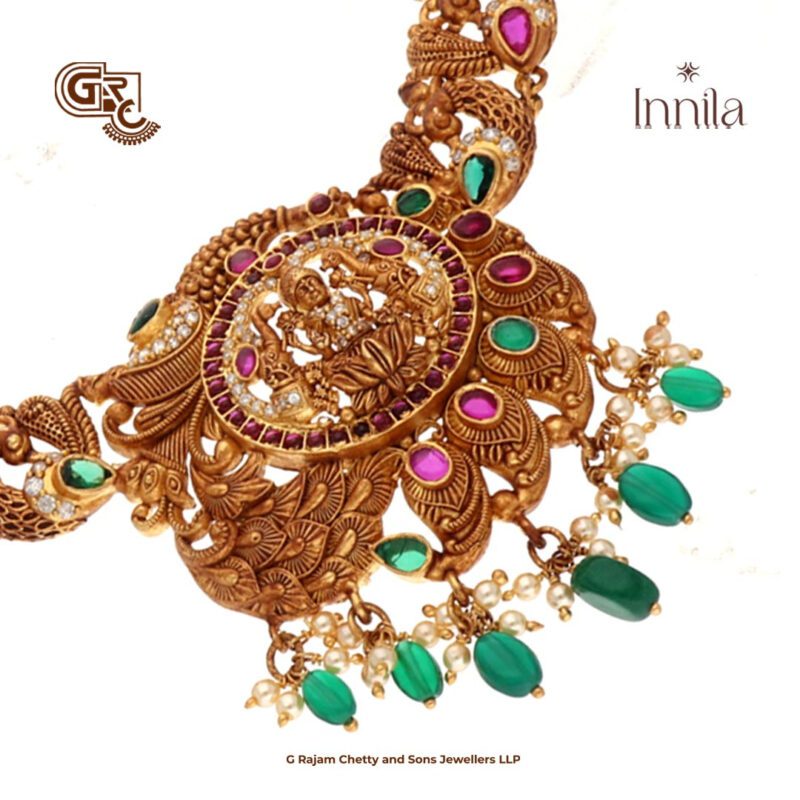 Antique Lakshmi Floral Gold Plated Traditional Necklace