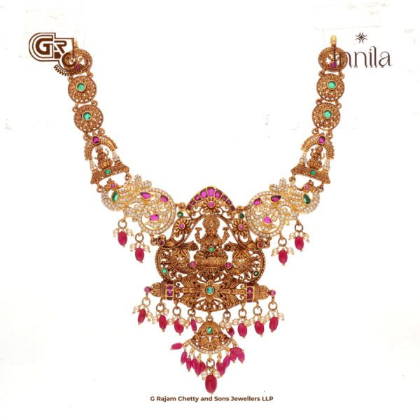 Antique Lakshmi Floral Ruby Beads Gold Plated Necklace Antique Lakshmi Floral Ruby Beads Gold Plated Necklace