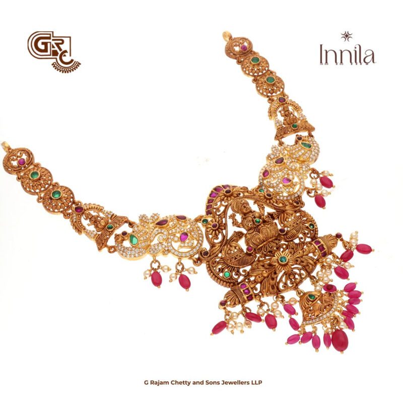 Antique Lakshmi Floral Ruby Beads Gold Plated Necklace