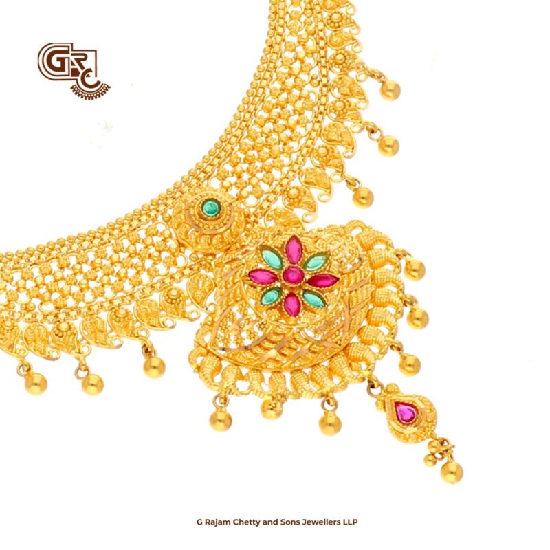 Fancy Gold Beads Drops Necklace