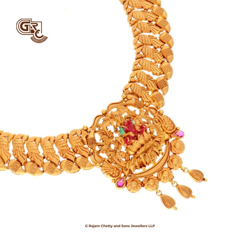 Antique Lakshmi Floral Gold Beads Traditional Necklace