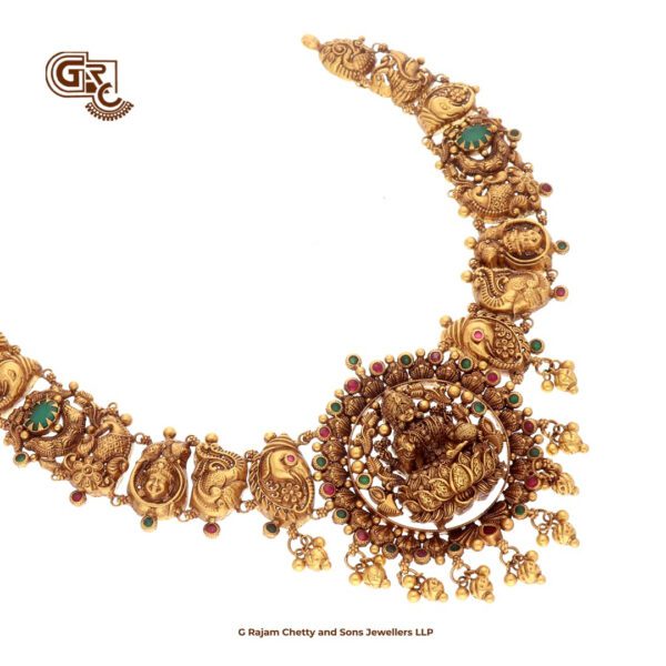 Antique Lakshmi Floral Gold Beads Traditional Necklace