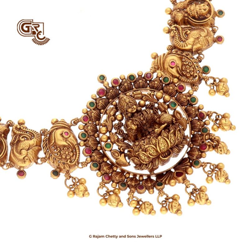 Antique Lakshmi Floral Gold Beads Traditional Necklace