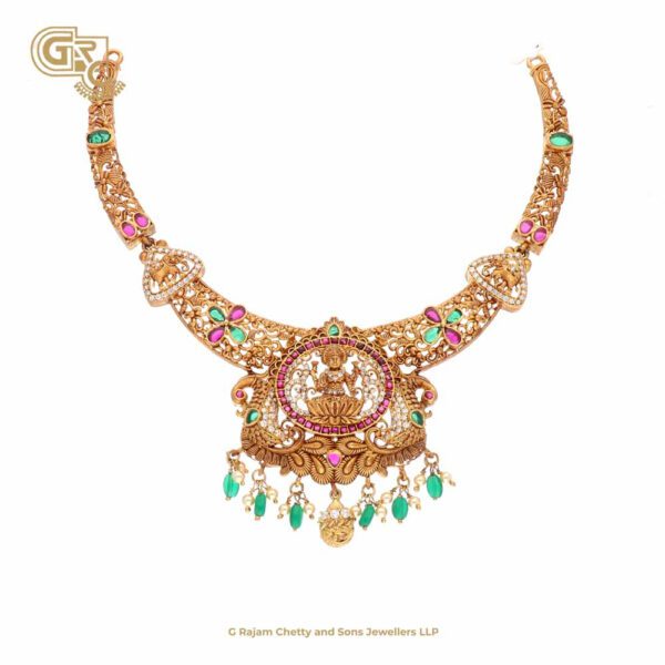 Antique Lakshmi Floral Gold Plated Necklace