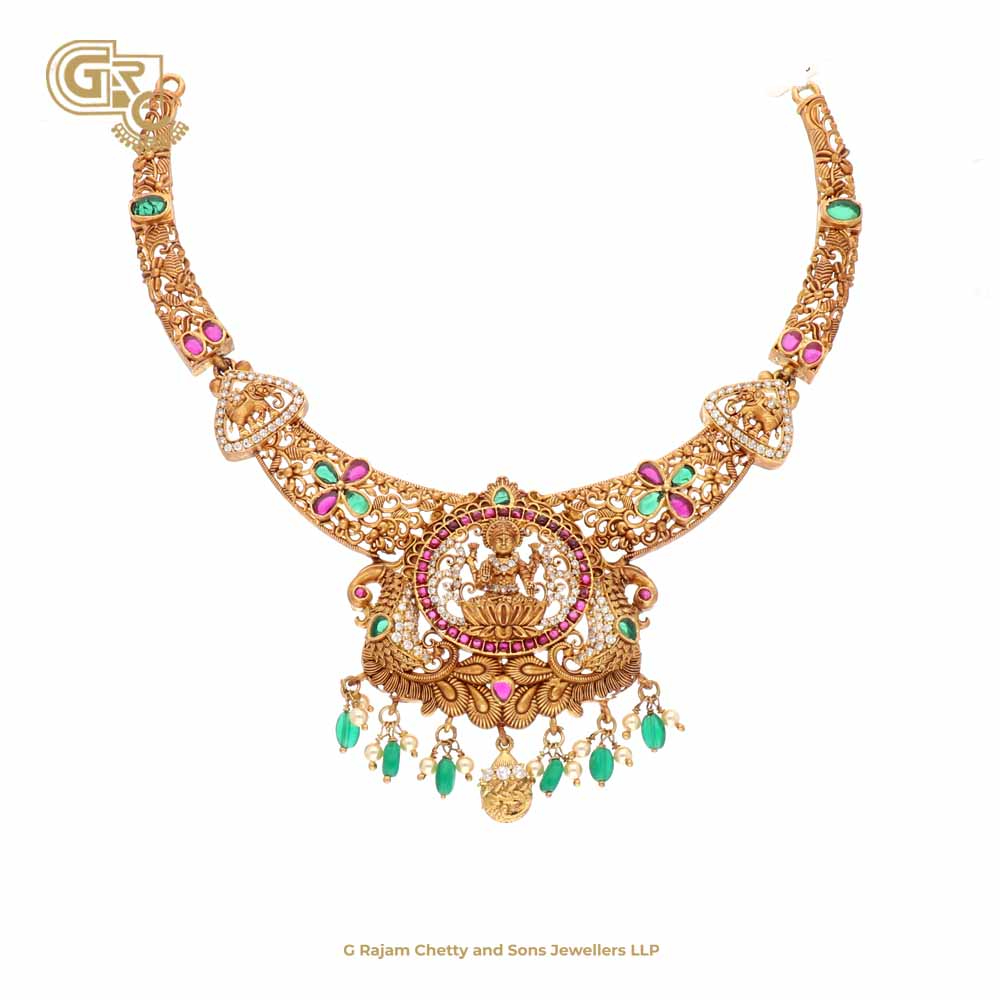 Antique Lakshmi Floral Gold Plated Necklace Antique Lakshmi Floral Gold Plated Necklace