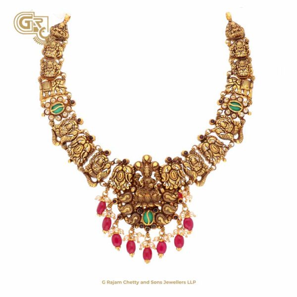 Antique Lakshmi Floral Gold Plated Necklace