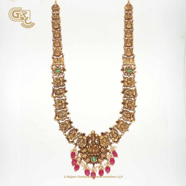 Antique Lakshmi Floral Pink Stone Gold Plated Haram