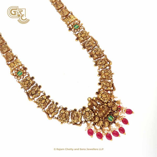 Antique Lakshmi Floral Pink Stone Gold Plated Haram