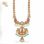 Antique Lakshmi Pendant Green Stone Floral Gold Plated Haram