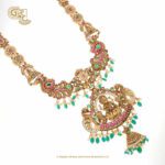 Antique Lakshmi Pendant Green Stone Floral Gold Plated Haram